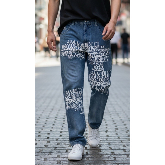 Vintage Y2k Davoucci 89 Baggy Graffiti Print Jeans 36 Streetwear Hip Hop Denim - Picture 16 of 16
